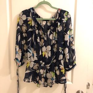 3/4 sleeve flower print chiffon top